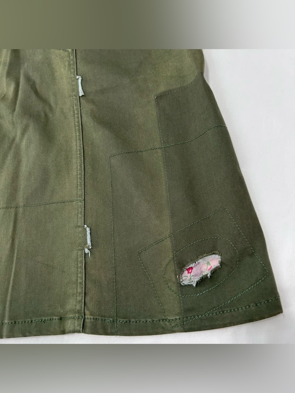 Vintage Late 90s Y2K Parasuco Patchwork Midi Skirt Denim Army Green Size 2 Rare - Picture 11 of 11